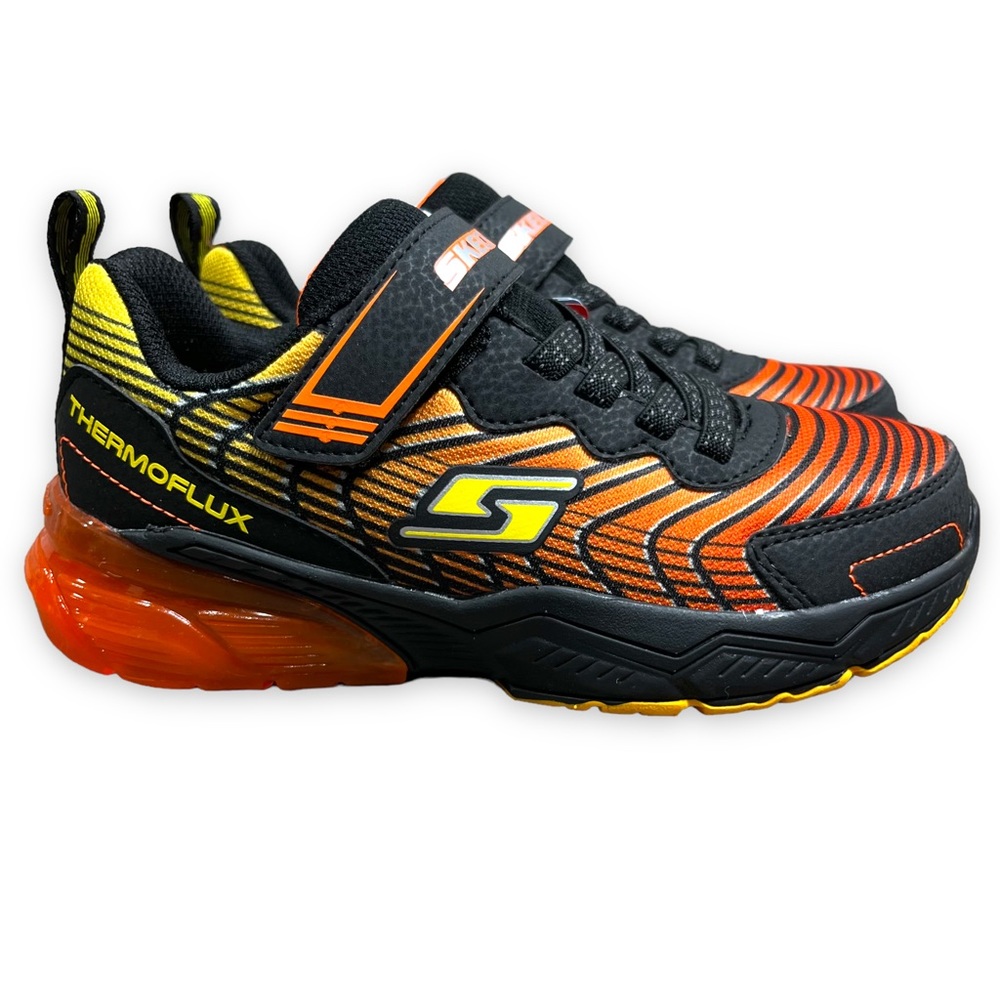 Skechers Thermoflux 2.0 Boys Size 1 Wide Black Orange Running Sneaker